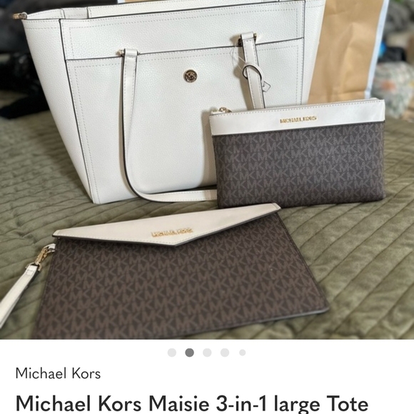 Michael Kors Handbags - Michael Kors Cream and Brown Tote Set